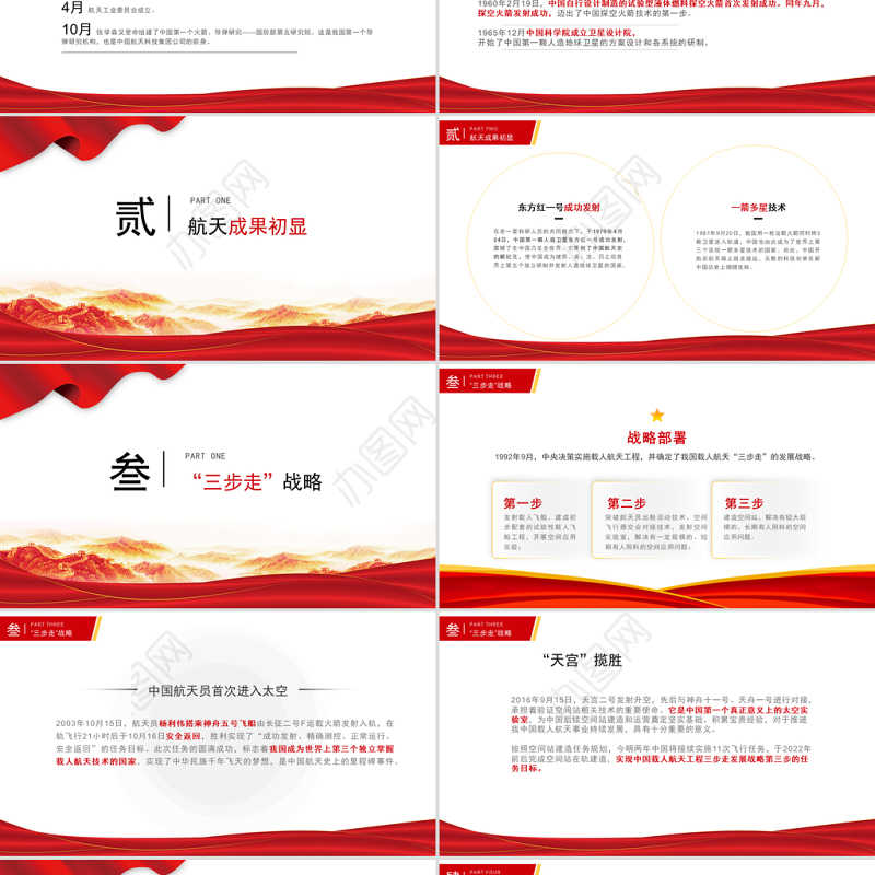 2021中国航天简史PPT建党百年中国航天事业创立及发展重要里程牌红色主题学习党课模板