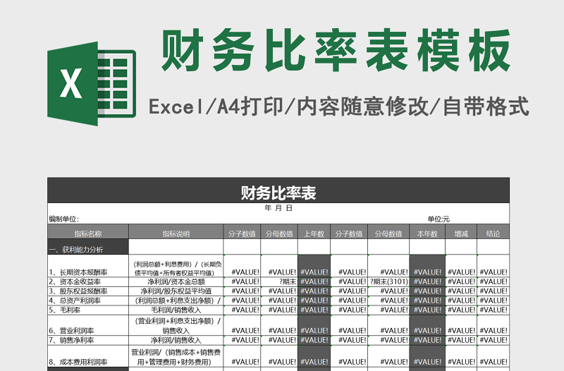 财务比率表模板excel表