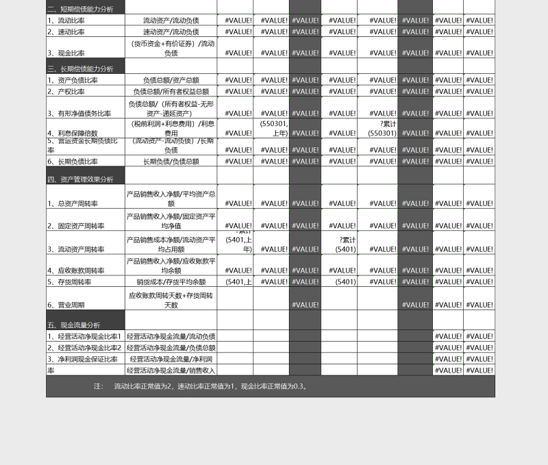 财务比率表模板excel表