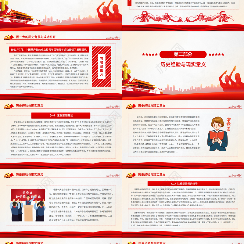 团一大PPT红色简洁团一大前后青年团工作的历史经验与现实意义团课课件