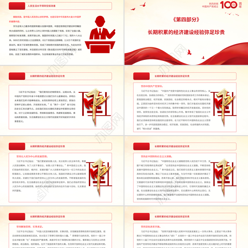党领导经济建设的伟大成就和经验启示PPT红色党政风庆祝中国共产党成立100周年专论党员学习微党课课件