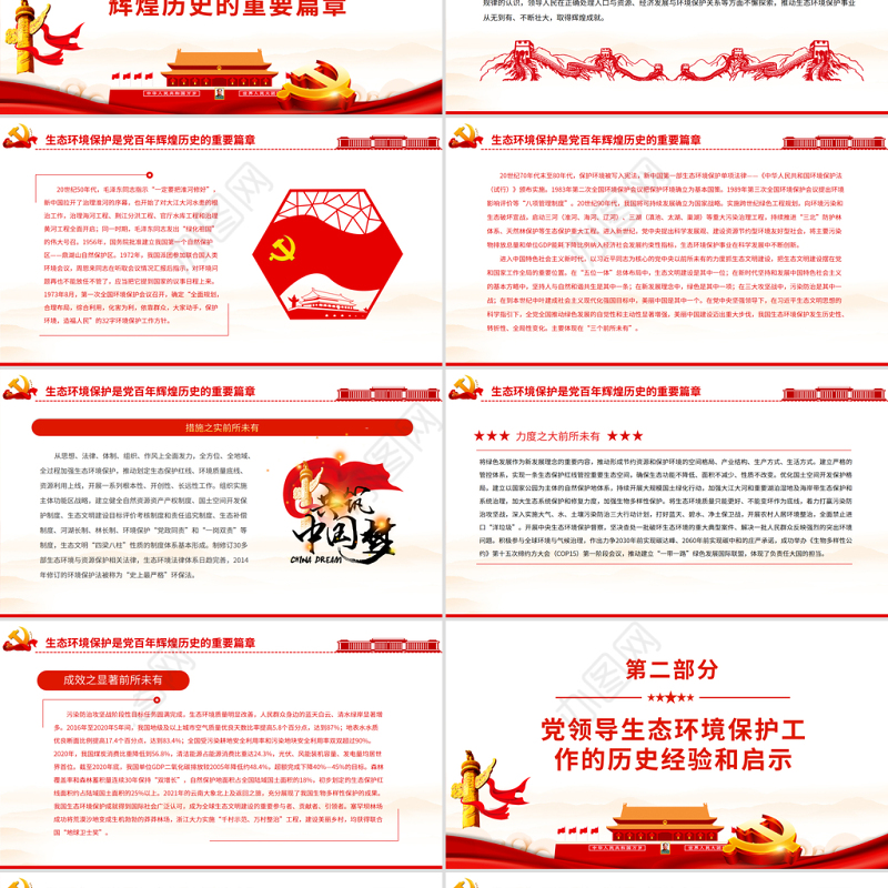 肩负新时代建设美丽中国的历史使命PPT红色大气党员干部深入学习《决议》专题党课课件模板