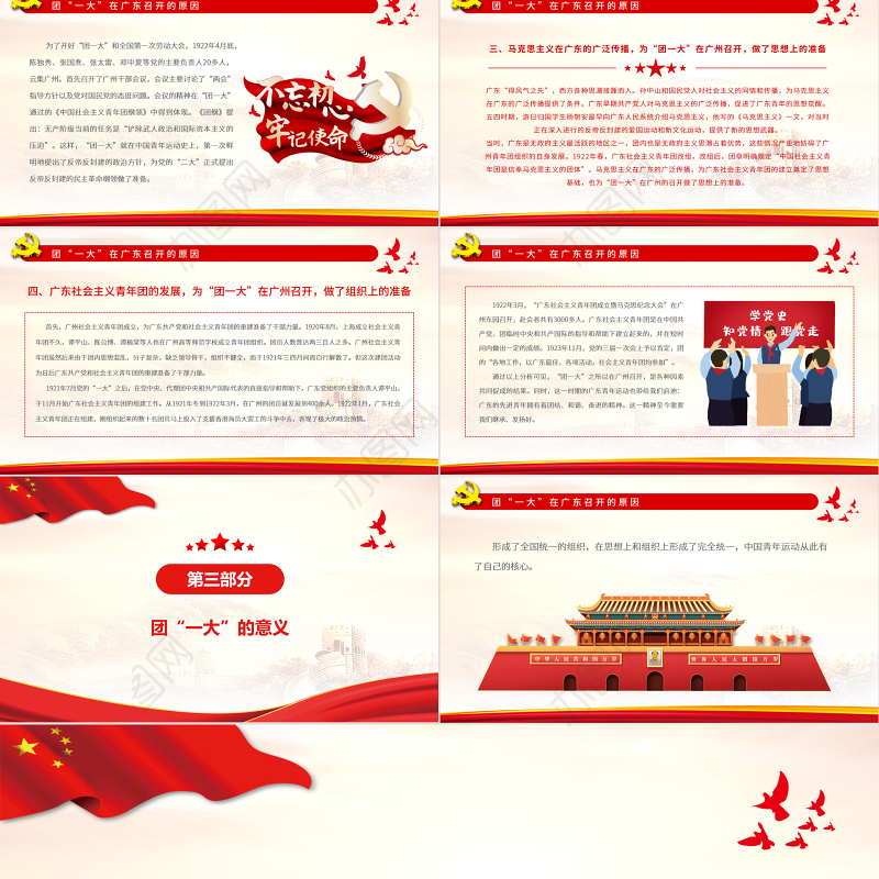团一大PPT红色精美青年团一大事中国青年运动的里程碑团课课件