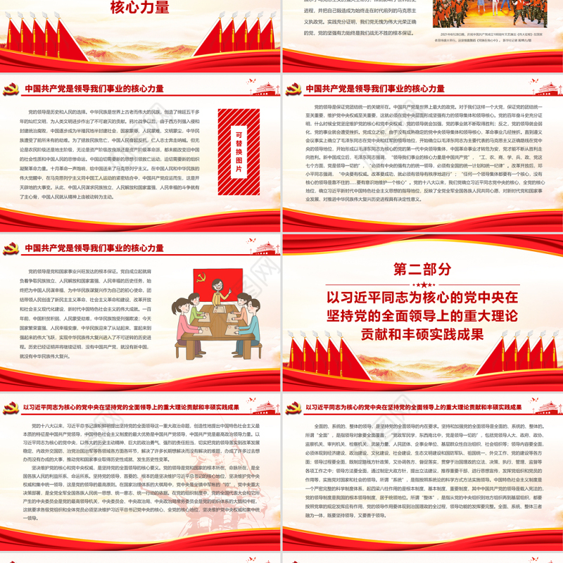 坚持党的全面领导不动摇PPT红色中国风中国共产党是复兴征程上最坚强的领导核心党员思想教育专题党课
