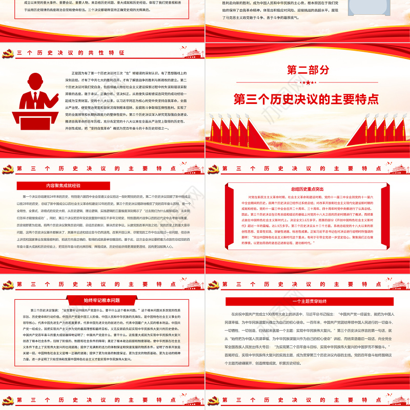从百年党史解读三个历史决议PPT红色大气深入学习三个历史决议专题党课课件模板
