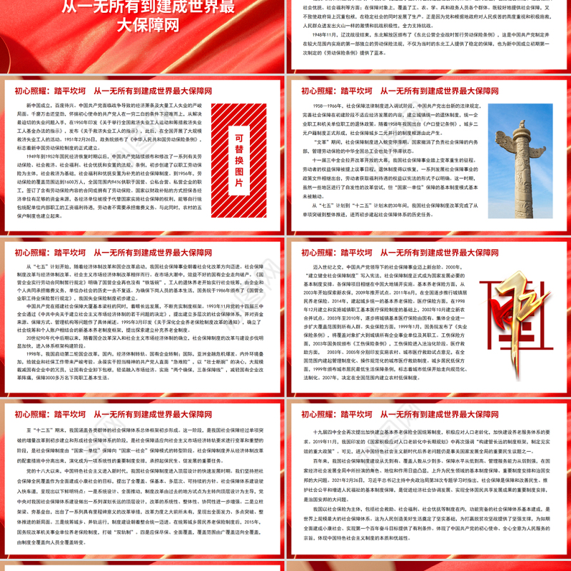 百年党史路悠悠社保情PPT红色质感我国社会保障事业百年发展历程及未来改革思考党课课件