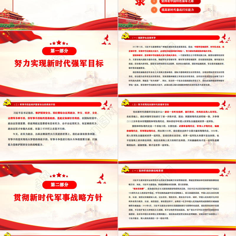 新时代的国防和军队建设PPT党政大气风热烈庆祝中国人民解放军建军95周年专题党课课件模板