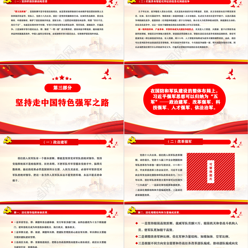 新时代的国防和军队建设PPT党政大气风热烈庆祝中国人民解放军建军95周年专题党课课件模板