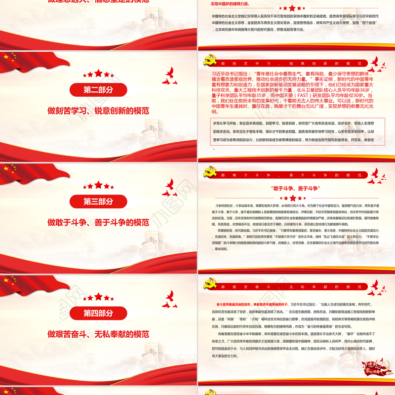 争做“五个模范”展现青春力量PPT学习在庆祝中国共产主义青年团成立100周年大会上的重要讲话专题党课课件模板