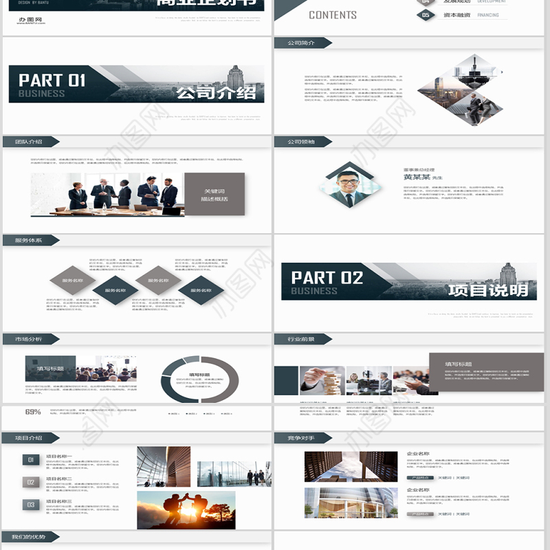 2020年稳重内容详细商业计划书ppt模板