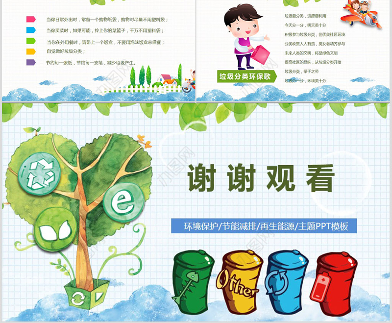 卡通垃圾分类环保教育培训课件PPT模板