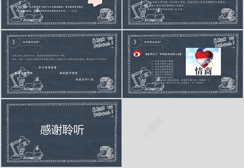 夏季校园风黑板背景情绪管理ppt模板