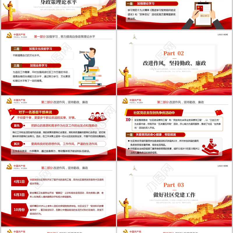 2021社区村党支部书记年终工作述职报告PPT党务工作总结工作计划汇报党课课件