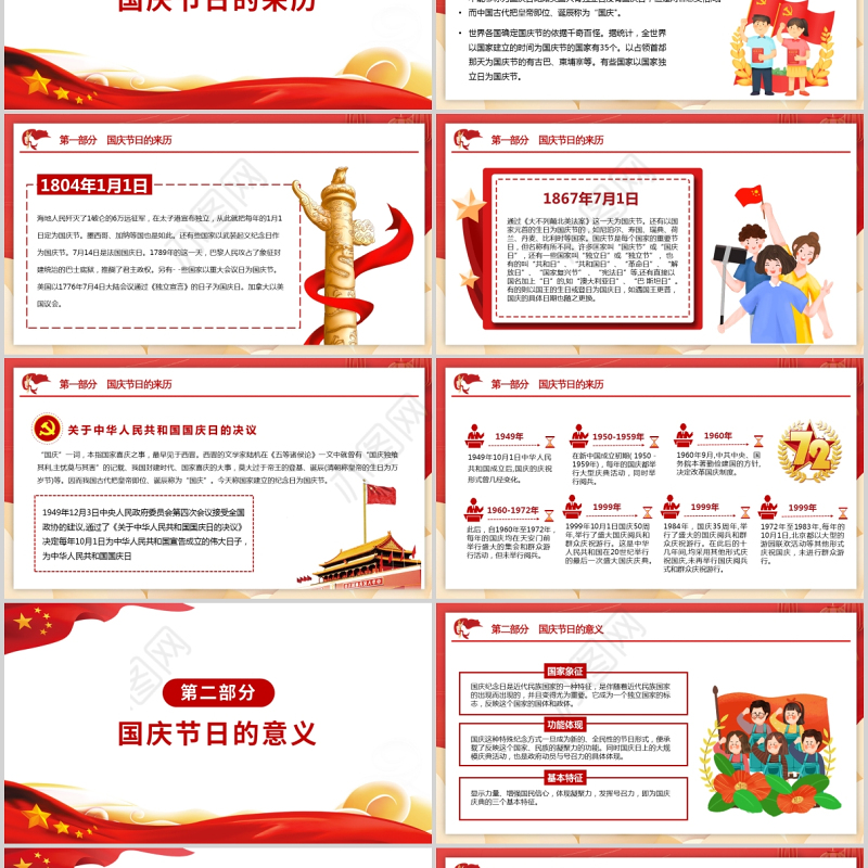 2021国庆节盛世华诞PPT红色喜庆建国72周年壮丽七十二载奋进新时代爱国主义教育党课内容