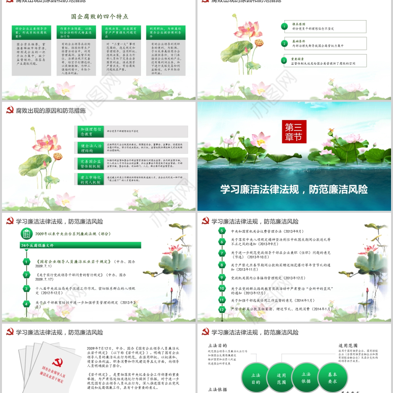 廉政党课PPT清新中国风党员干部清正廉明廉洁反腐倡廉廉洁从业党员教育课件