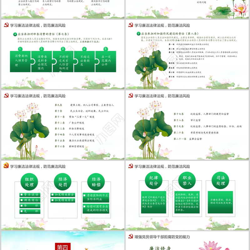 廉政党课PPT清新中国风党员干部清正廉明廉洁反腐倡廉廉洁从业党员教育课件