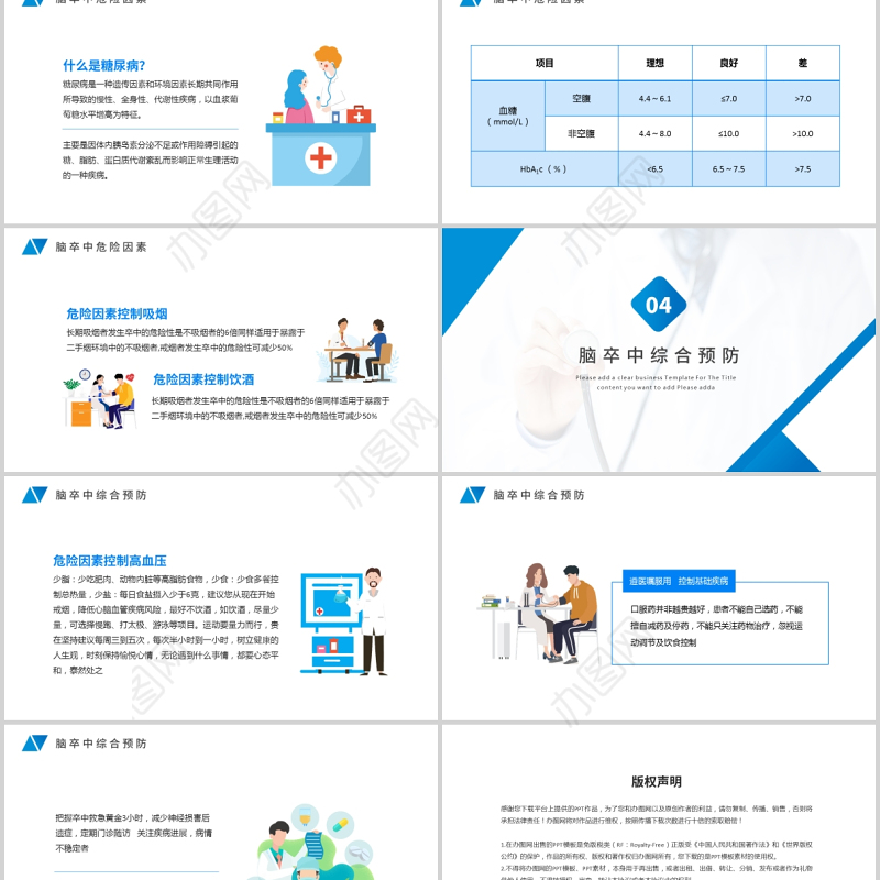 2021认识辨别脑卒中危险因素综合预防动态蓝色医疗教育PPT模板