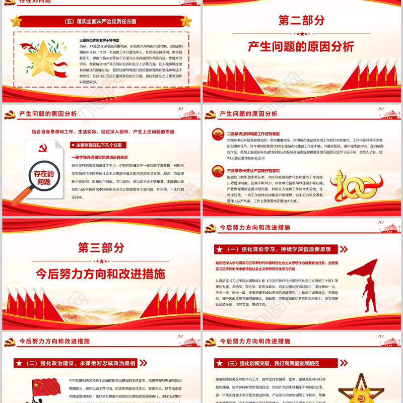 2022民主生活会“五个方面”对照检查PPT红色党政风党员干部专题党课课件模板