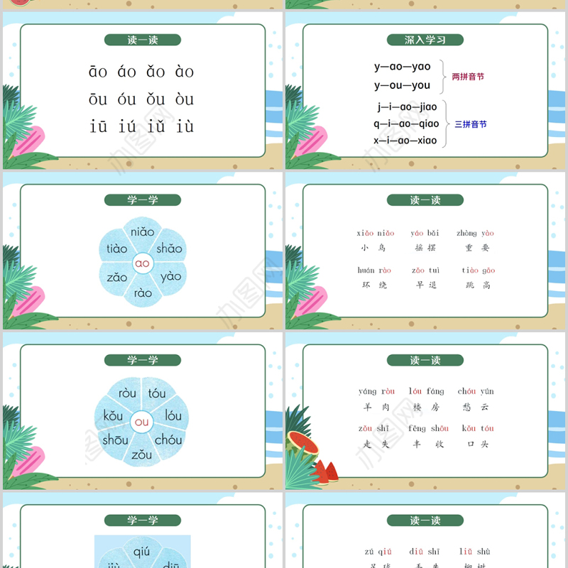 人教版小学一年级语文上册第二章汉语拼音（十）：ao、ou、iu（含配套教案）课件PPT
