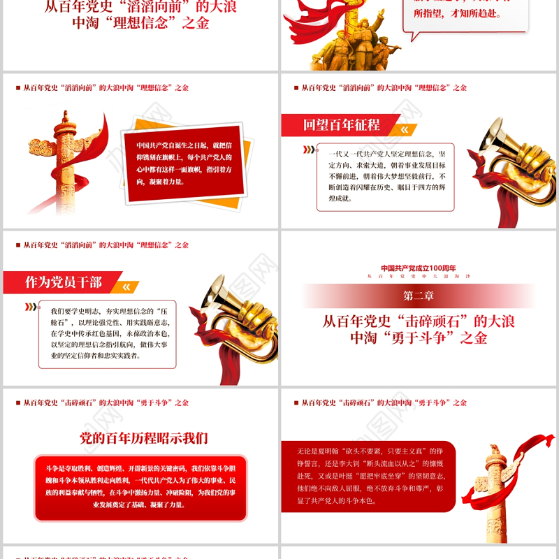从百年党史中大浪淘沙PPT红色党政风党员辅导专题党课课件