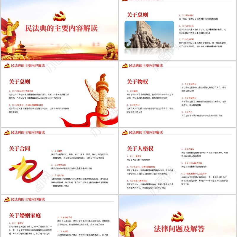 2021民法典亮点解读老百姓最关心的法律问题党政法律法规党课ppt模板