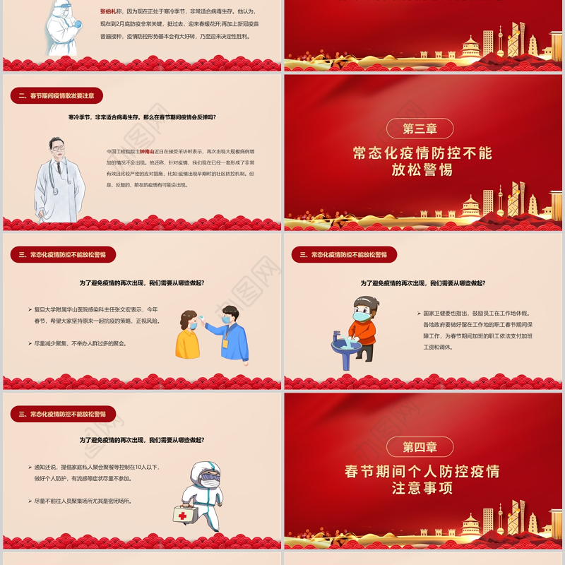 2022做好防护健康过年PPT防疫小常识之春节个人防护篇主题系列课件模板