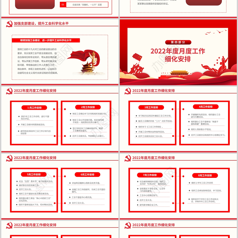 高扬工会旗帜壮大职工声音PPT红色大气基层工会年终工作总结专题党课课件模板