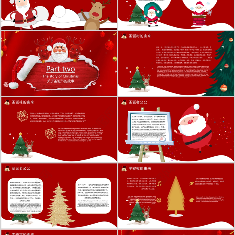 圣诞节PPT温馨浪漫中英双语节气介绍圣诞狂欢夜主题模板
