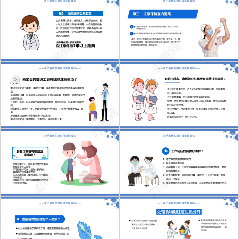 2021德尔塔变异毒株预防医疗健康知识培训蓝色医疗PPT模板