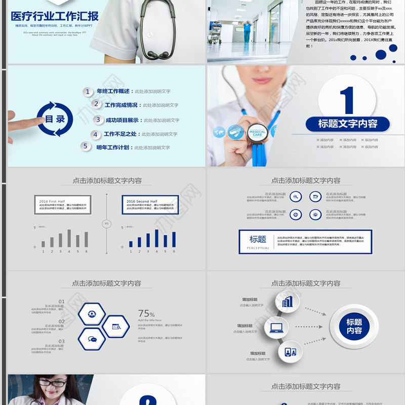2021医疗行业工作汇报ppt医生护士医学生通用模板幻灯片