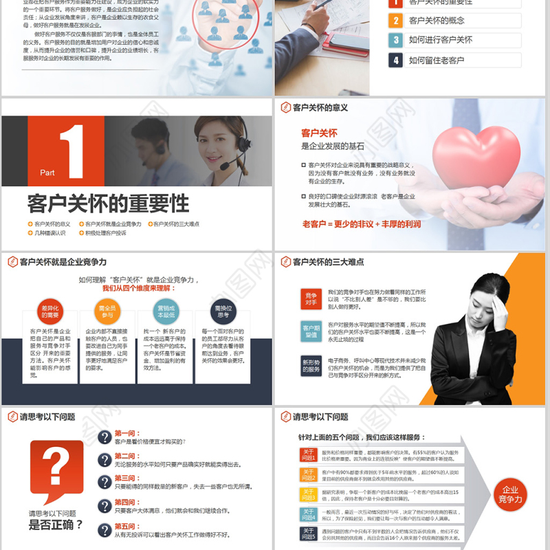 原创员工服务意识客户服务客户关怀培训PPT-版权可商用