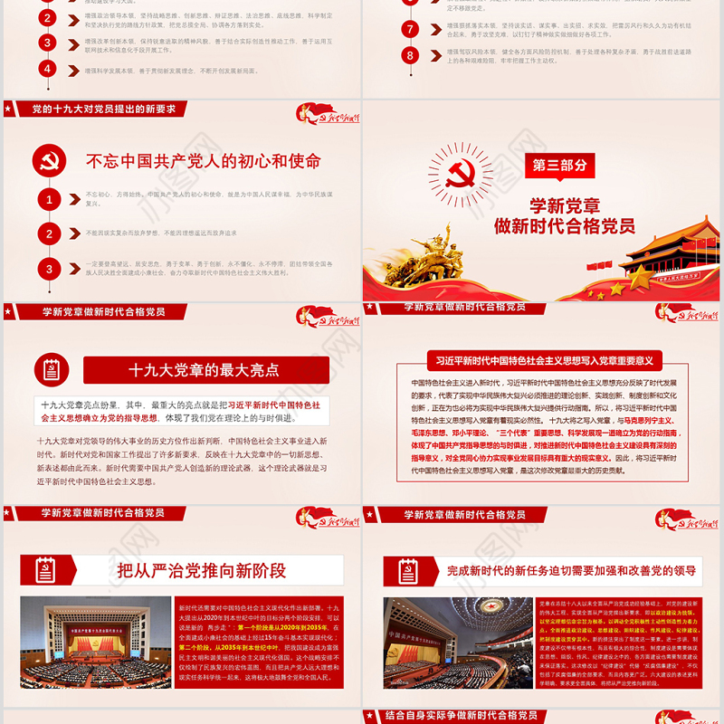 不忘初心牢记使命党建风学习十九大精神争做合格党员工作汇报PPT模板