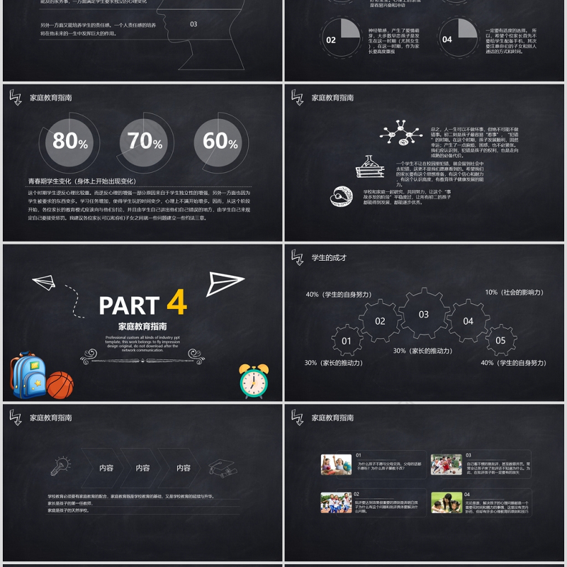 创意黑板风初二家长会PPT模板