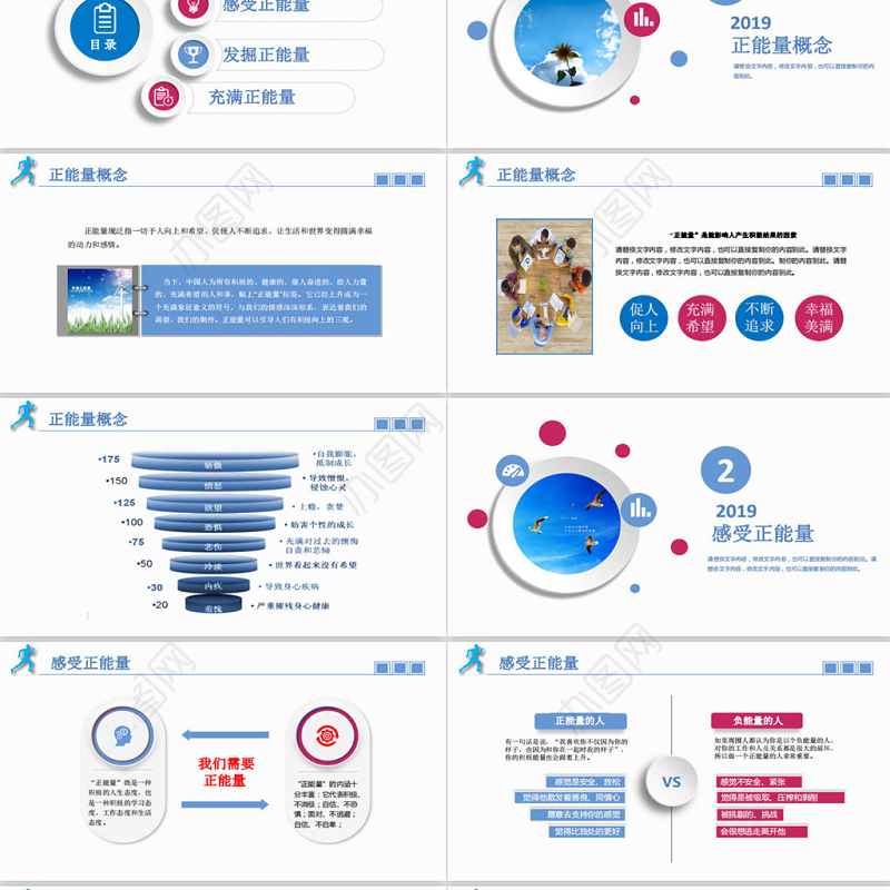 蓝色微粒体商务简洁唤醒正能量员工培训PPT模版