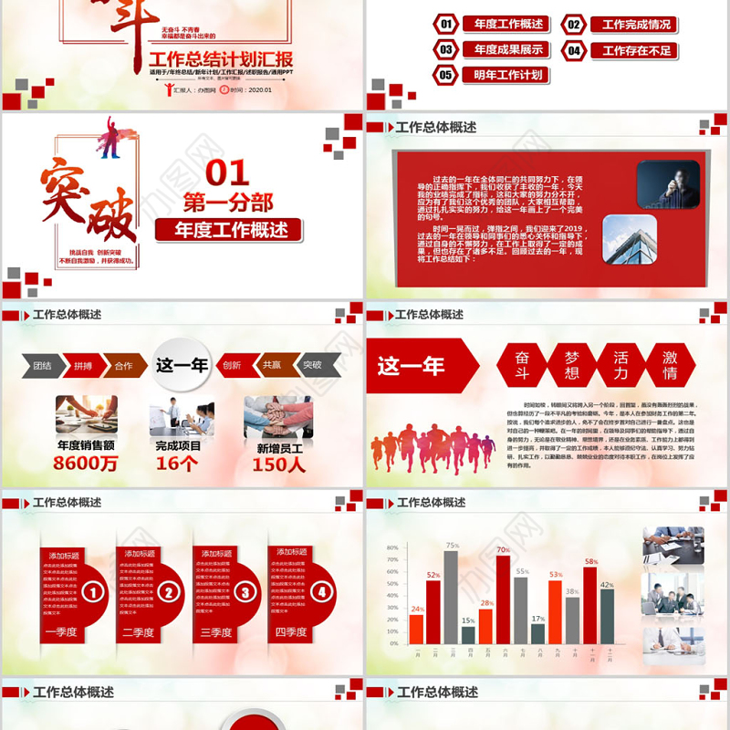 2020奋斗年终工作总结汇报PPT模板