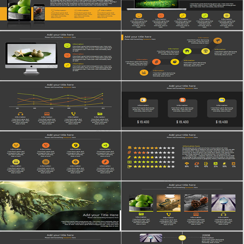 橙色扁平化图表合集PPT模板