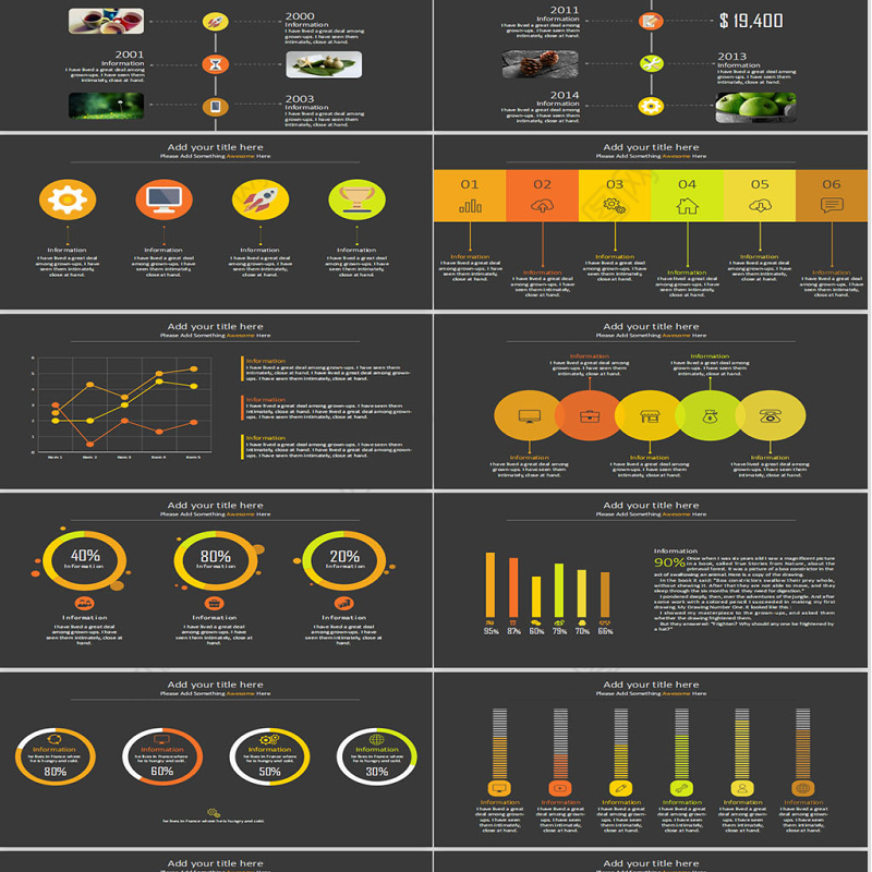 橙色扁平化图表合集PPT模板