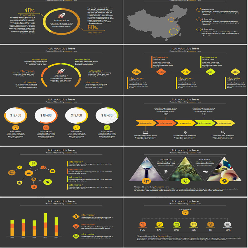 橙色扁平化图表合集PPT模板