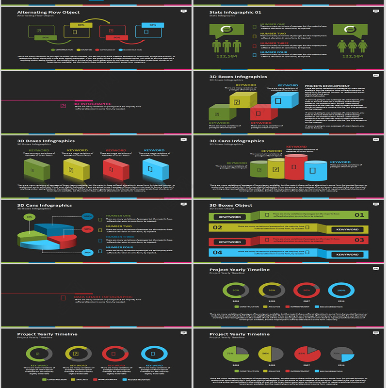 扁平化欧美图表PPT模板