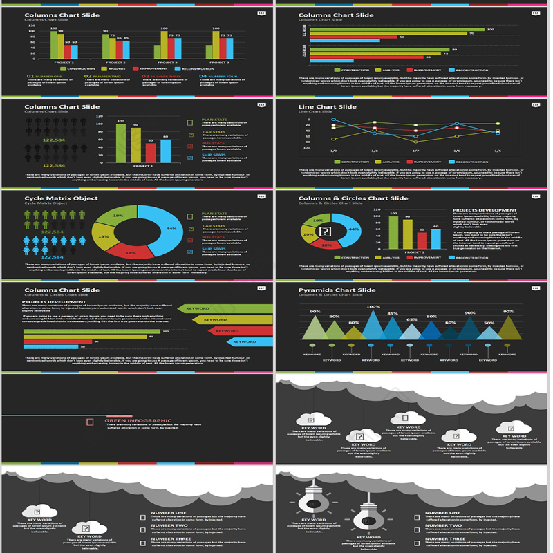 扁平化欧美图表PPT模板
