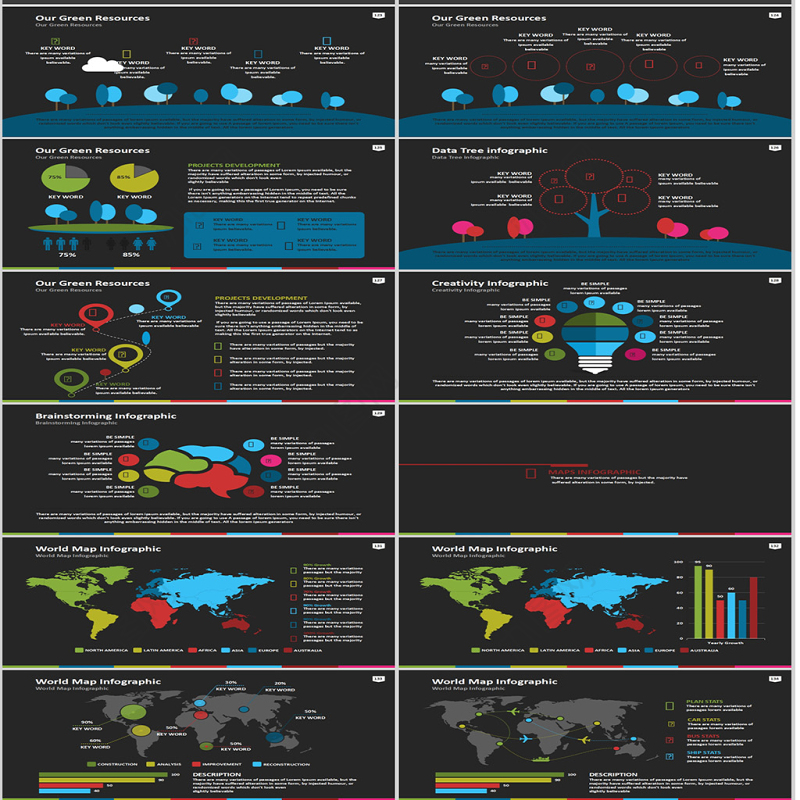 扁平化欧美图表PPT模板
