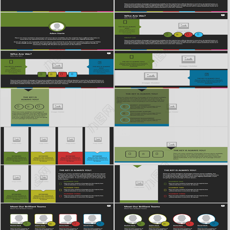 扁平化欧美图表PPT模板