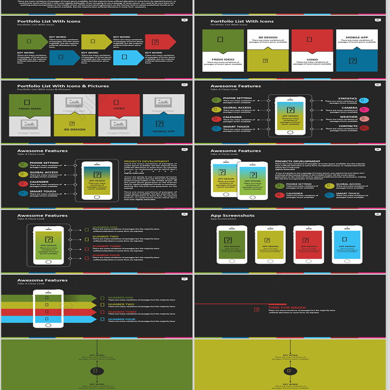 扁平化欧美图表PPT模板