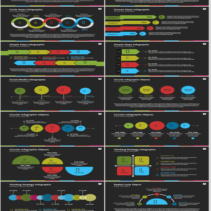 扁平化欧美图表PPT模板