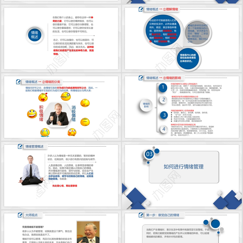 蓝色微粒体情绪管理ppt模板