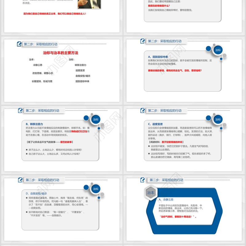 蓝色微粒体情绪管理ppt模板