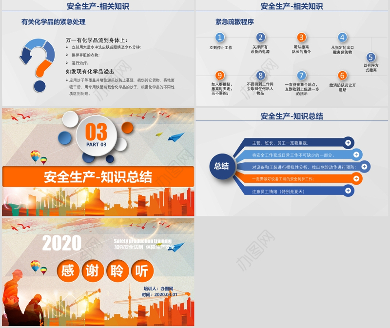 蓝橙色简约微立体安全生产培训课件PPT模板