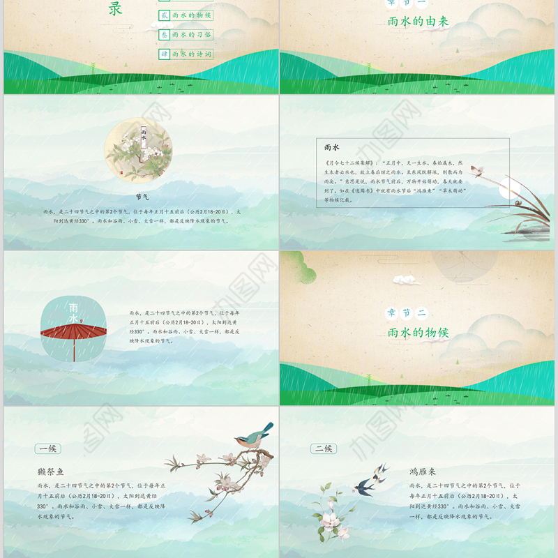 二十四节气之雨水主题动态PPT模板