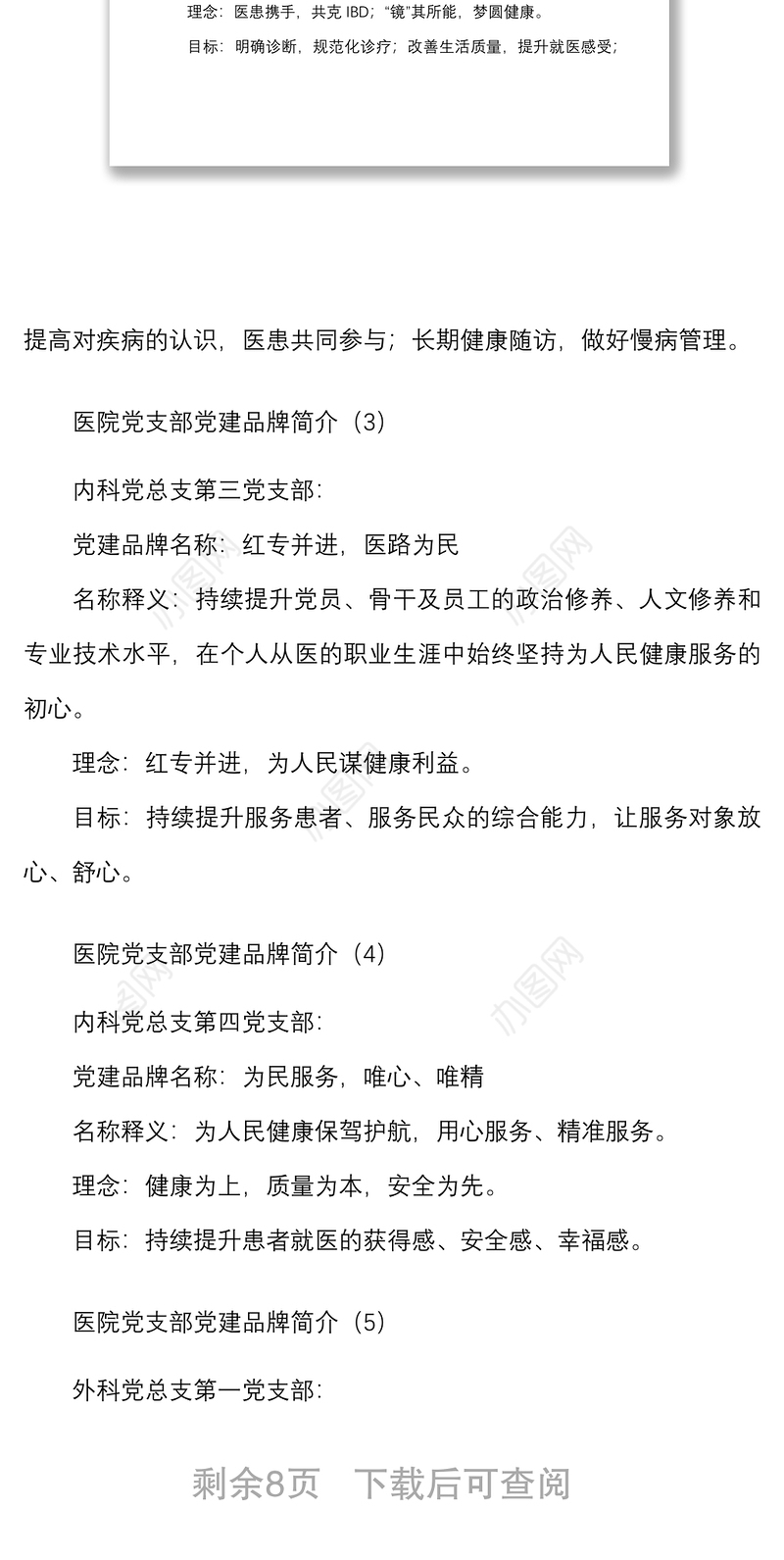 21个医院党支部党建品牌名称理念和目标简介范文21个