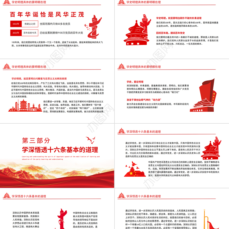 2021学史明理专题学习PPT庆祝建党100周年专题学习领会党史学习教育动员大会上重要讲话精神PPT模板
